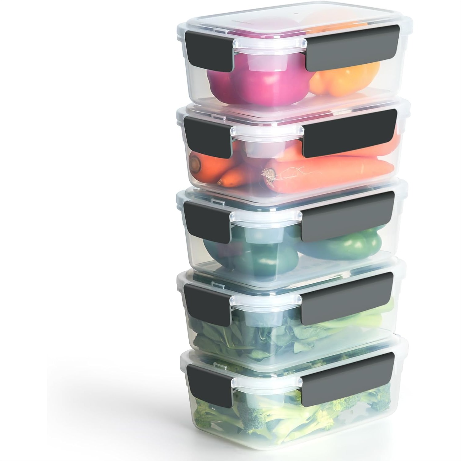Food Storage Stackable Containers - مجموعة من 5 حاويات بلاستيكية لتخزين