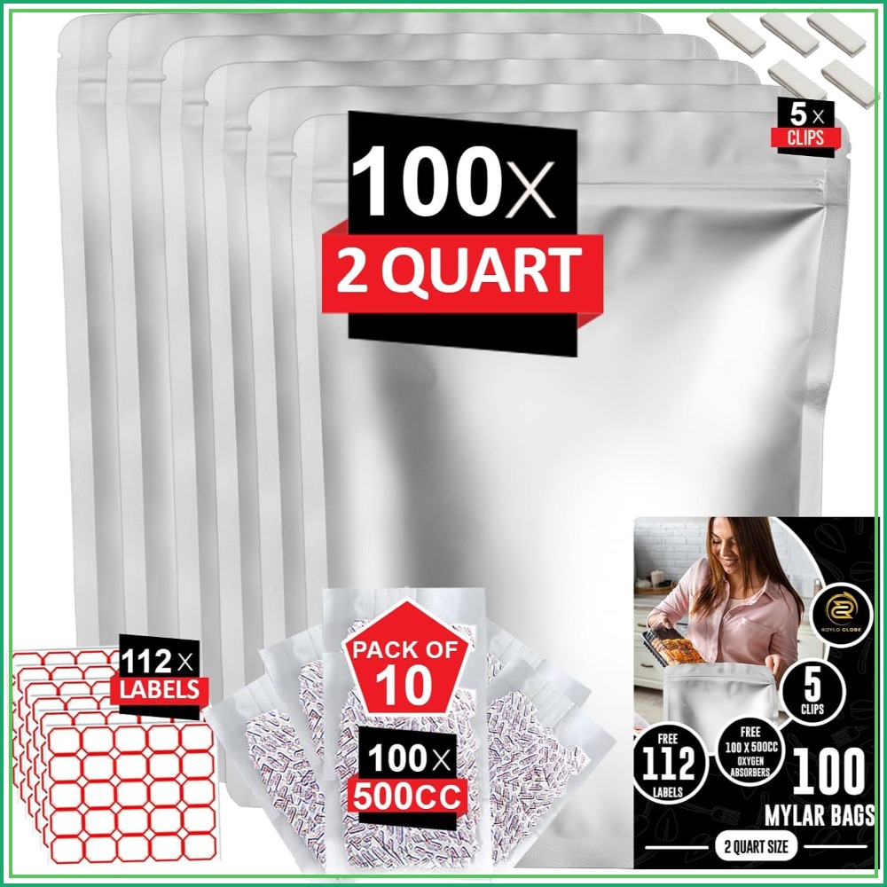 Food Storage For Long Term - 100 قطعة من أكياس مايلار سعة