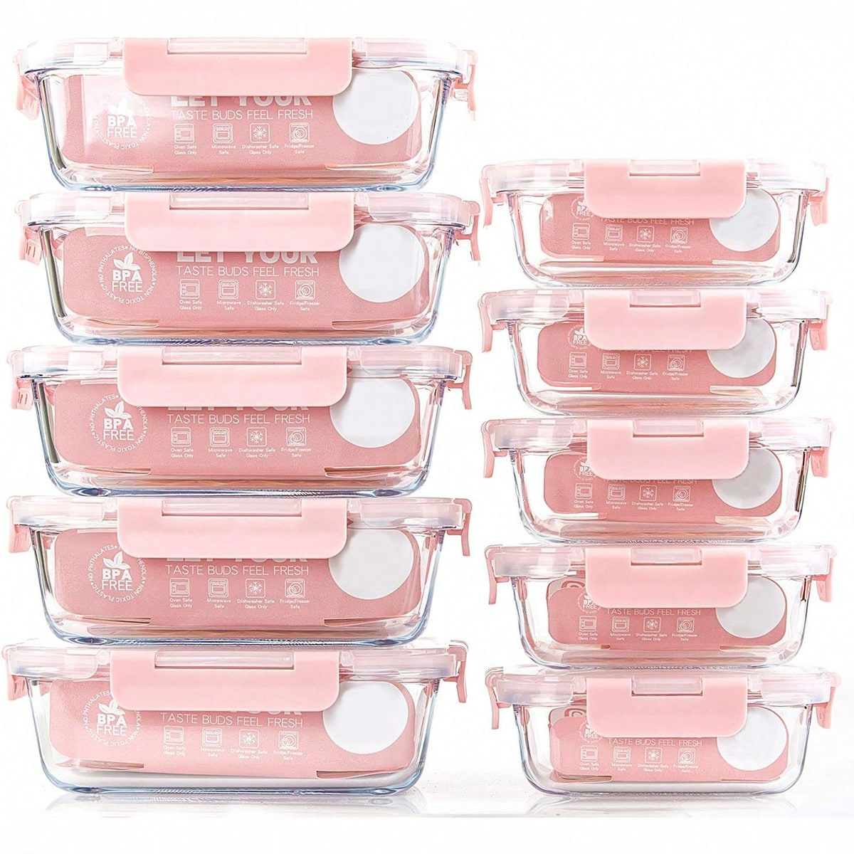 Food Storage Oven Safe - 10 حاويات زجاجية لتحضير الوجبات، حاويات