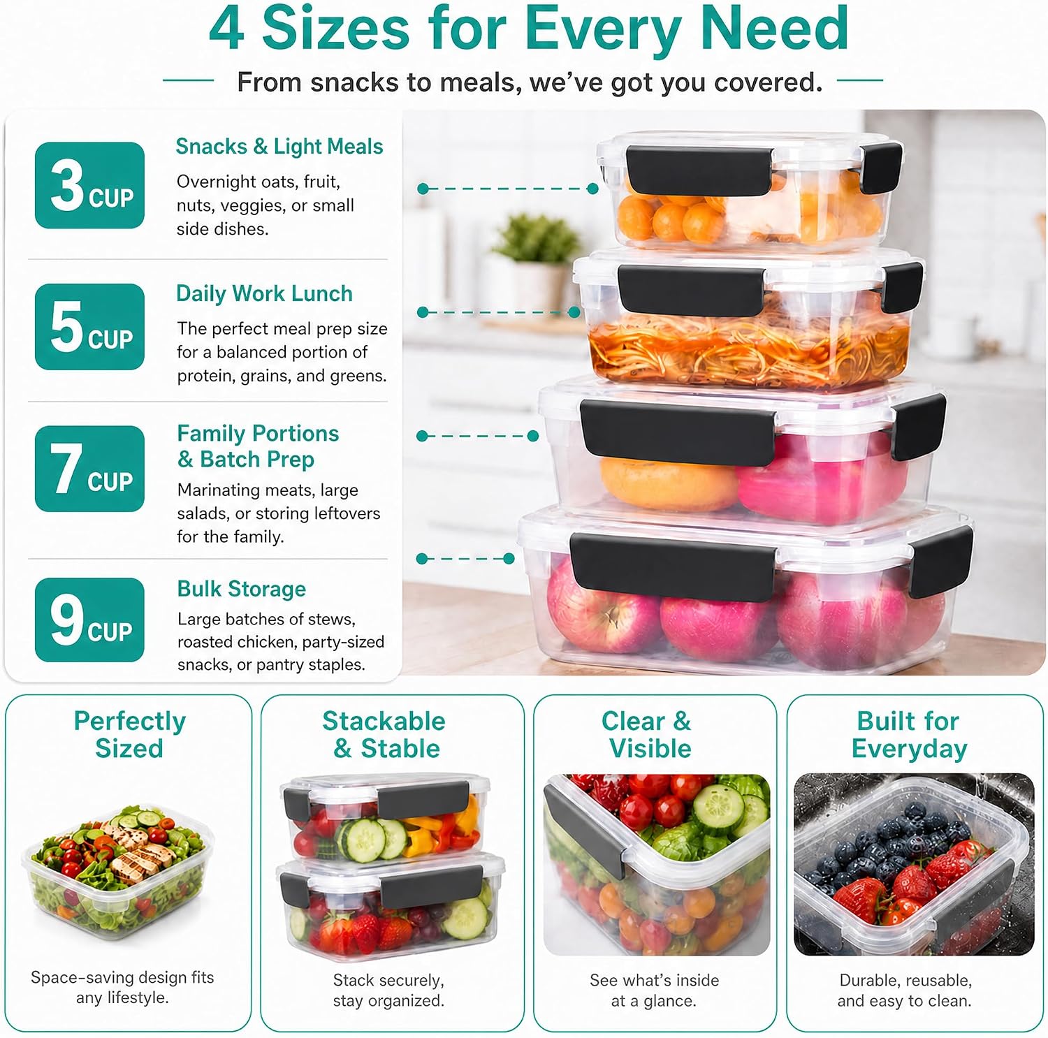 مجموعة من 5 حاويات بلاستيكية ل - مراجعة Food Storage Stackable Containers وسعره