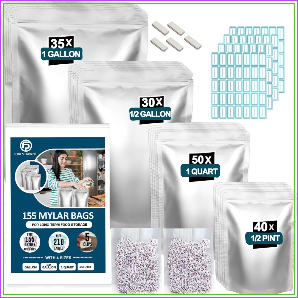155 كيس مايلر مع 155 ممتص للأك - مراجعة Food Storage For Long Term وسعره