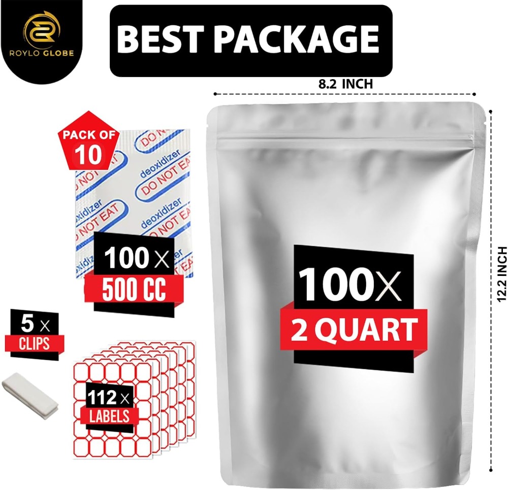 100 قطعة من أكياس مايلار سعة 2 - مراجعة Food Storage For Long Term وسعره